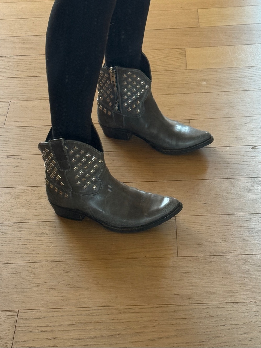 Golden Goose Gray Studded Western Ankle Boots